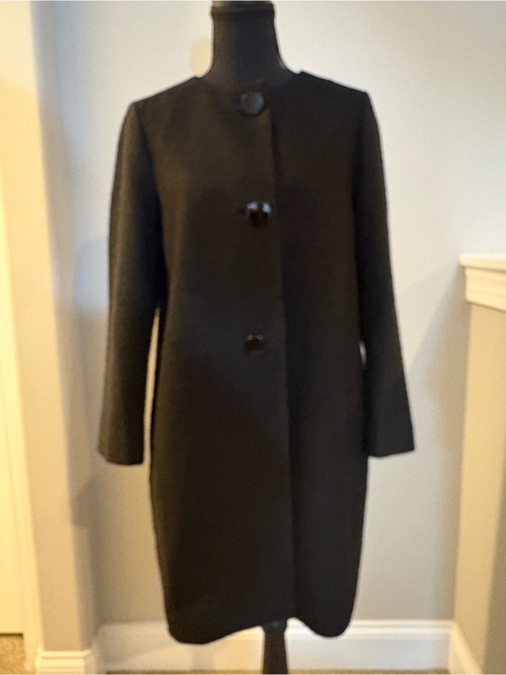 Kate Spade New York Black Wool Blend Collarless Overcoat Size 4